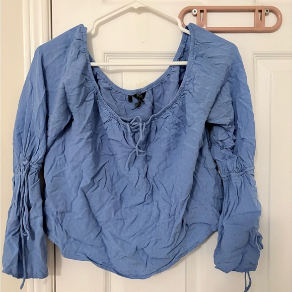 Tops - Light Blue Peasant Blouse - Women's Casual Top